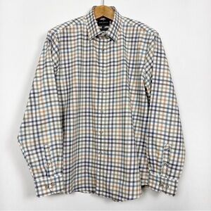 Daniel Hechter Blue and Brown Checkered Windowpane Long Sleeve Shirt Size XL